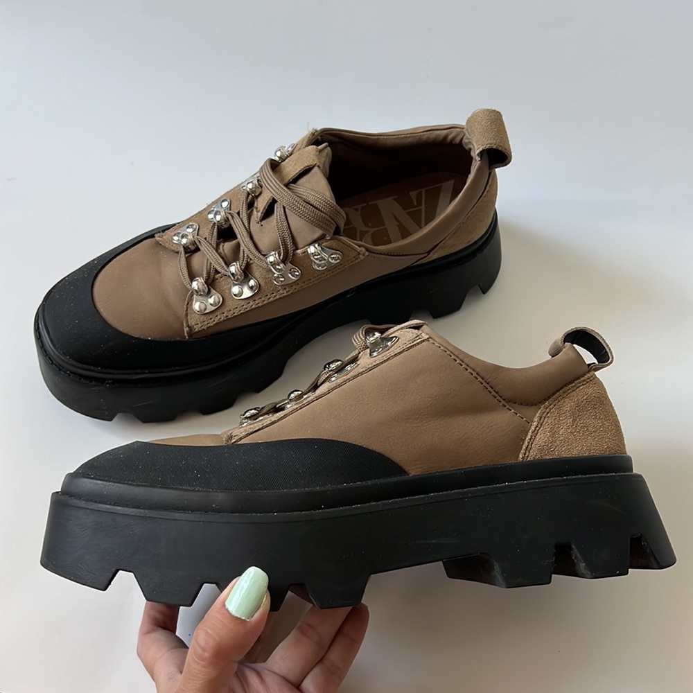 ZARA Platform Sneaker Shoes Chunky Brown Black 40 / 9 Hiking Lug Sole